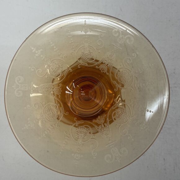 Vintage Amber Glass Candlestick Holders Etched Footed Candle Holder - Few Cracks - Picture 7 of 12